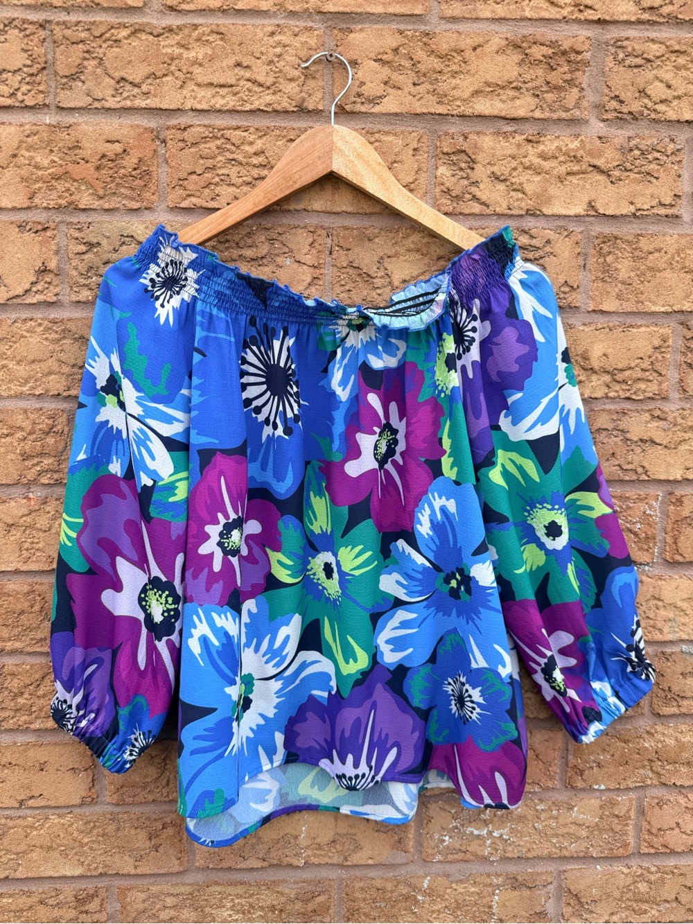 4/$25 • Diane Gilman Floral Printed Smocked Off The Shoulder Top